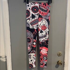 Gearbunch Sugar Skull Day Of The Dead Athletic Yoga Full Length Leggings S